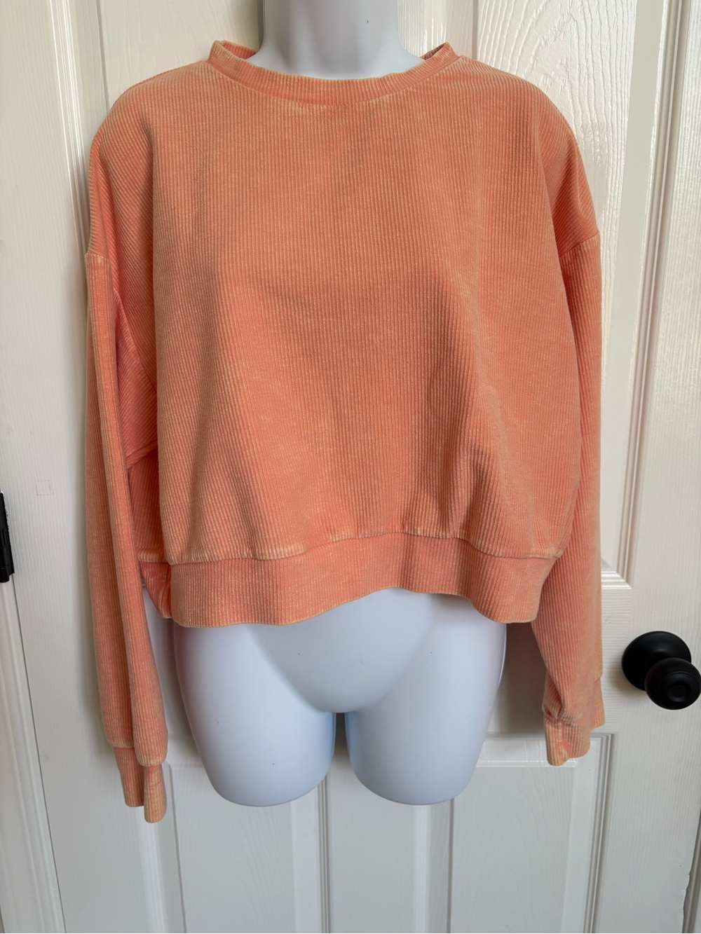 Pink Lily Washed Peach Ribbed Cropped Top